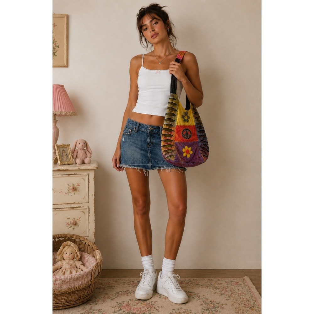 India Boutique Flower Tote Handbag Crossbody Cloth Shoulder Multicolor Boho